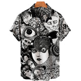 2023 Summer New Men's Shirt 3D Printed Horror Pattern Hawaiian Fashion Designer Men's Horror Shirts Movie Print 3XL Tops