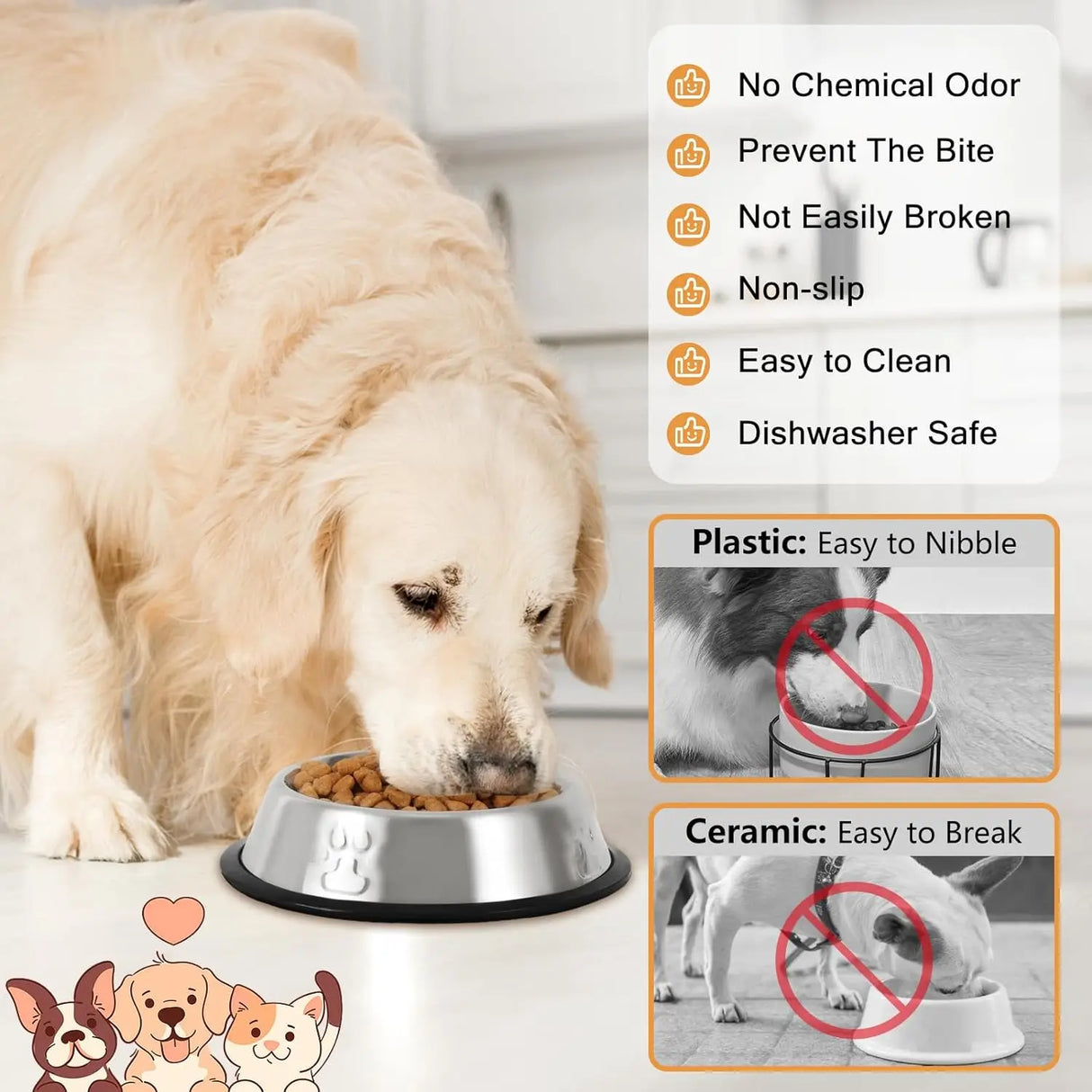 Stainless Steel Dog Cat Food Bowl Pets Quality Metal Pawprint Feeder Non-slip Pet Feeding Container with Rubber Base Accessories