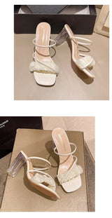 Transparent, Sandals Thick High Heels, Summer Fashion with Temperament Glass Shoes, Sexy Wear Fashion Slippers, Women's Shoes