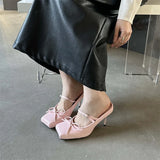 Eilyken New Design Bowknot Square Toe Women Pumps Sexy Buckle Strap Thin High Heels Banquet Prom Mule Slippers Shoes