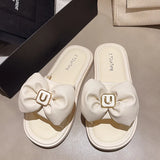 2024 Summer New Women Fresh Light Sense of Square Buckle Bow Sandals Simple Outside Wear Flip-flops Explosion Buy Slippers