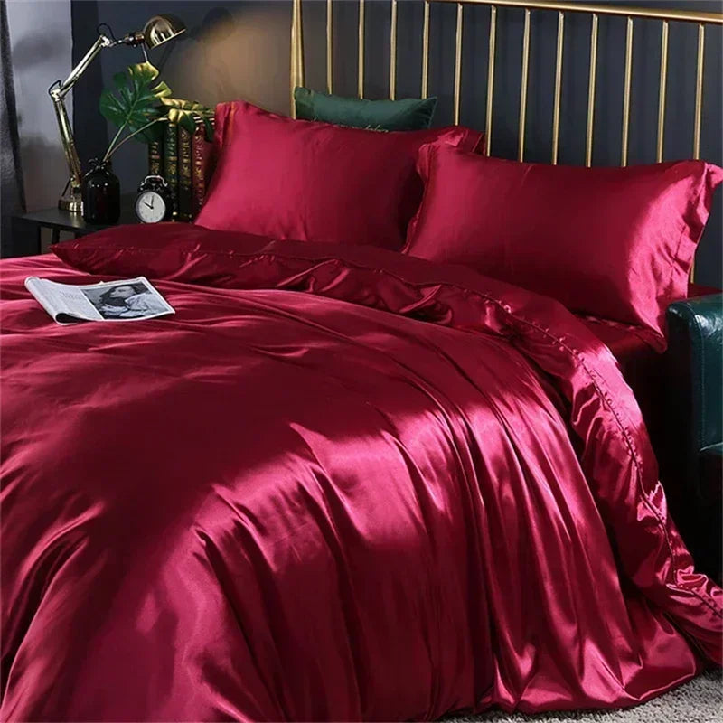 High-end Blending Natural Mulberry Silk Bedding Set Luxury Satin Silky Queen Size Duvet Cover Set with Sheets King Size Bed Set