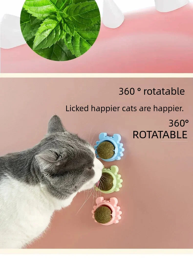 Cats Rotatable Catnip Ball Wall Sucker Lick Treat Toys Contail Catnip Sugar Balls Smart Cat Toys Interactive Ball Cats Mint Toy