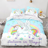 Unicorn Duvet Cover Set Cartoon Galaxy Rainbow Colourful Unicorn Cute Romantic Theme for Kids Girls Polyester Comforter Cover