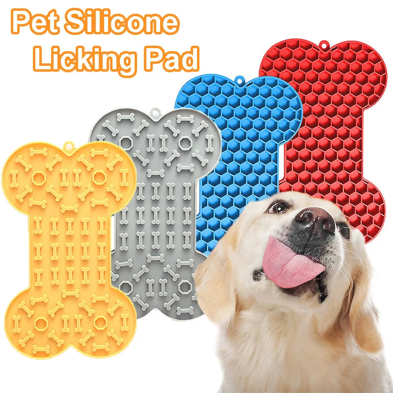 Bone Shape Silicone Licking Pad Pet Dog Peanut Butter Slow Food Bowl Eating for Cats Dogs Feeder Feeding Lickmat