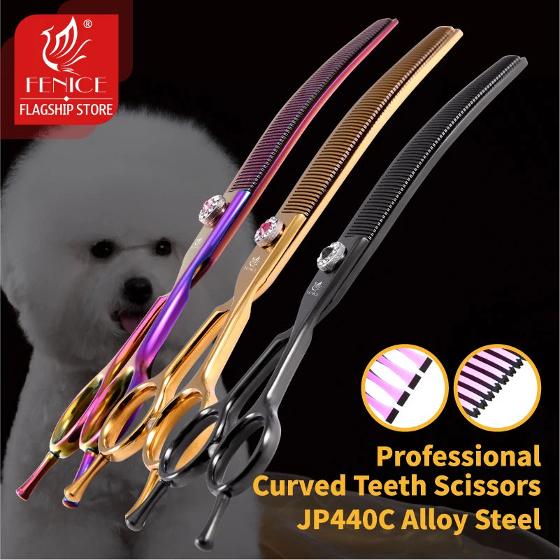 Fenice High-grade 6.5/7.25 inch Straight/Curved JP440C Thinning Rate 25%-70% Shears Chunker Scissors Pets Dog Grooming Scissors