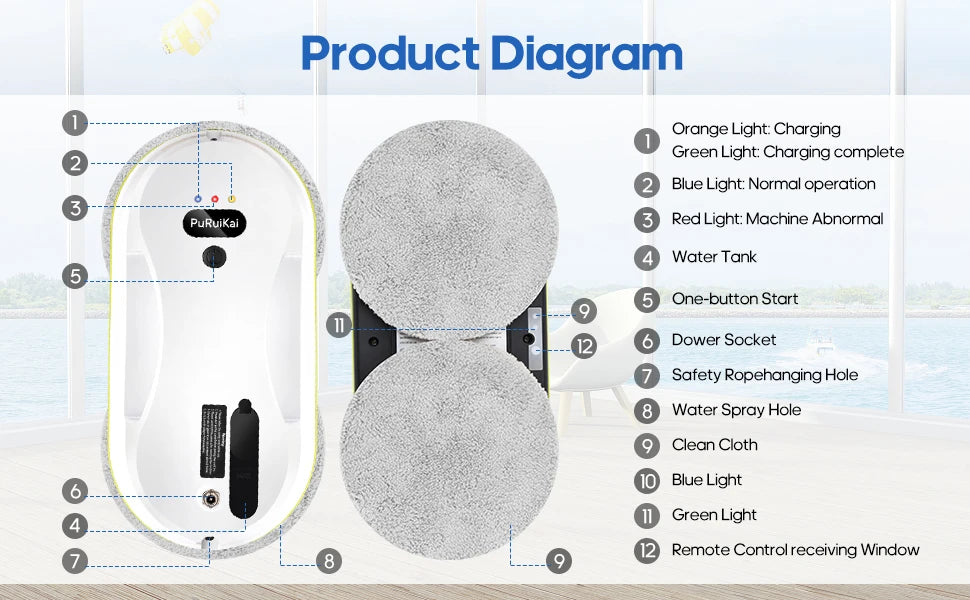 Household window automatic water spray cleaning robot vacuum cleaner remote control electric window wiper household glass wiper