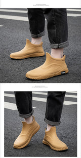 Rain boots mens new short cotton rain boots outdoor fishing shoes thick sole non-slip waterproof shoes kitchen work rubber shoes