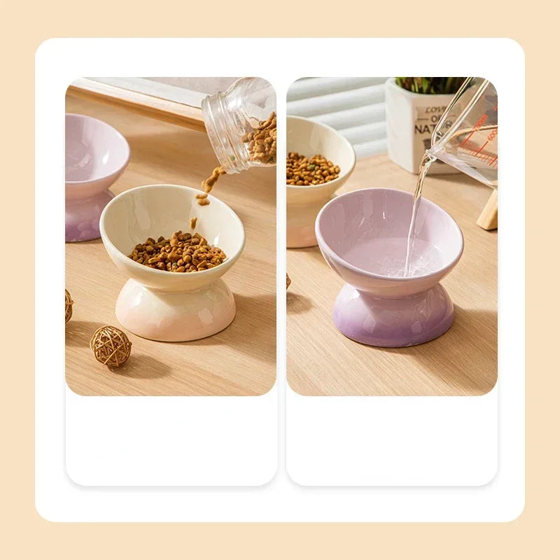 Cat Ceramic Bowl Gradient Pet Food Water Feeders Small Dogs Drinking Eating Supplies Raised Tilted Cats Puppy Feeding Supplies