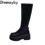 Platform Heel Knee High Boots Women Fashion Ladies Slip On Knight Long Boots Autumn Winter Women's Footwear