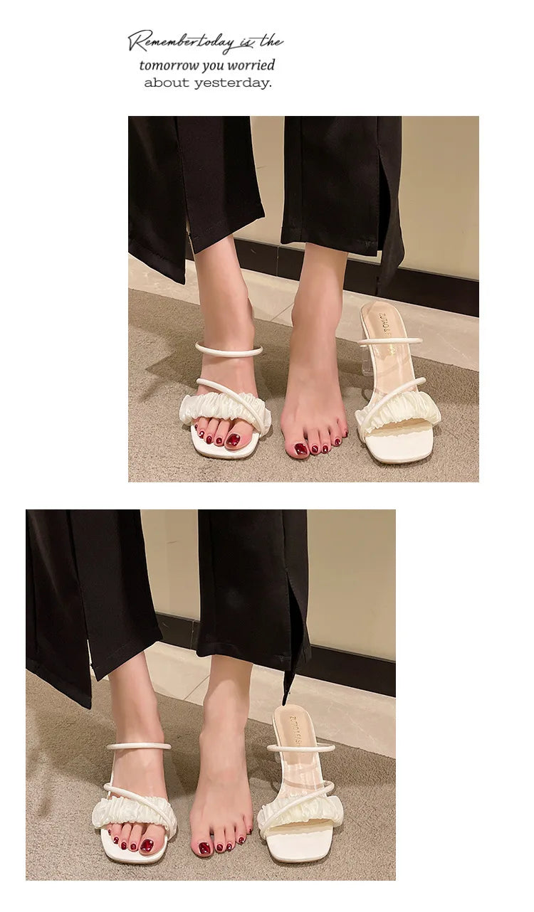 Transparent, Sandals Thick High Heels, Summer Fashion with Temperament Glass Shoes, Sexy Wear Fashion Slippers, Women's Shoes