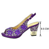 New Arrival Italian Women Wedding Shoes and Bag Set Decorated with Rhinestone Purple Shoes and Bags Sets Wedding Shoes Bride