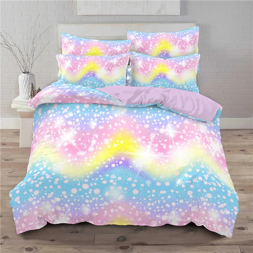 Rainbow Gradient Bedding Set Gradient Colors Duvet Cover with Pillowcases Single Twin Full Queen King Girl Kids Quilt Cover