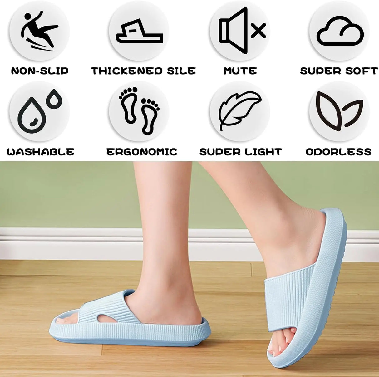 Women Men Sliders Cloud Slippers Non-Slip EVA Slippers Flip Flops with 1.6 inch Soft Thick Sole for Shower Bathroom Pool Beach