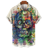 Summer Skull Head 3D Printed Men Shirt Man/Women Casual Fashion Short Sleeves Shirts Button Lapel Tops Oversized Unisex Clothes