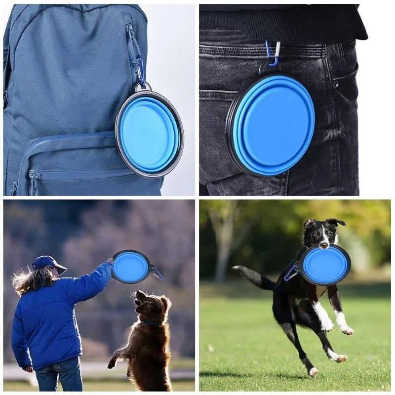 Dog Collapsible Bowl Folding Silicone Pet Travel Bowls Food Water Feeding BPA Free Foldable Cup Dish With Carabiner