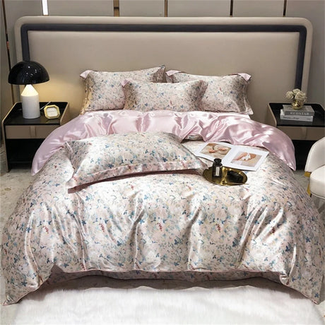 Blend Mulberry Silk 4 Pieces Bedding Set, 1PC Duvet Cover, 1PC Bed Sheet, 2PCS Pillowcases, Luxury Home Textiles Bedclothes