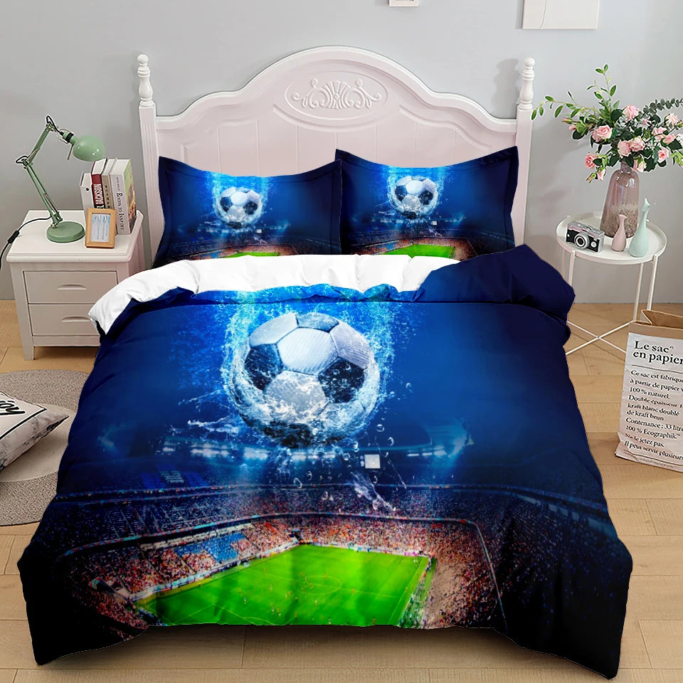 Football Duvet Cover Set 3D Soccer Printed Boys Teens Bedding Set Sports Theme Double Queen King Size 2/3pcs Comforter Cover