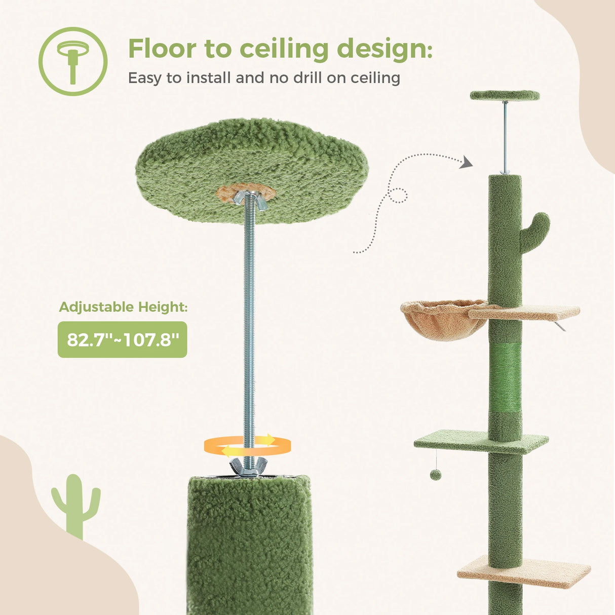 Adjustable 210-274CM Floor to Ceiling Cat Tree Tower 5 Tiers Climbing Tree for Indoor Cats with Condo Scratching Post Ladders