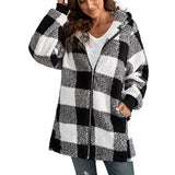 2024 New Amazon Long Sleeve Plaid Hooded Zipper Women's Jacket Loose Fit Pocket Included Casual Ladies Outerwear