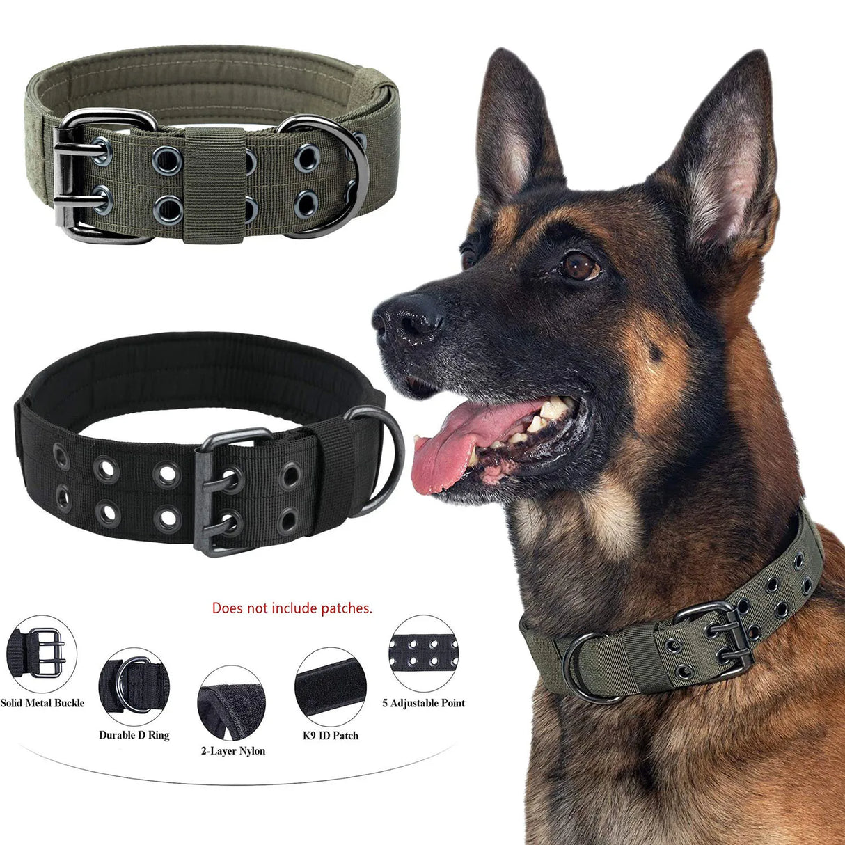 Large Dog Collar Durable Nylon Military Tactical Adjustable Pet Lead Outdoor Walking Training Collars Pitbull Labrador Supplies