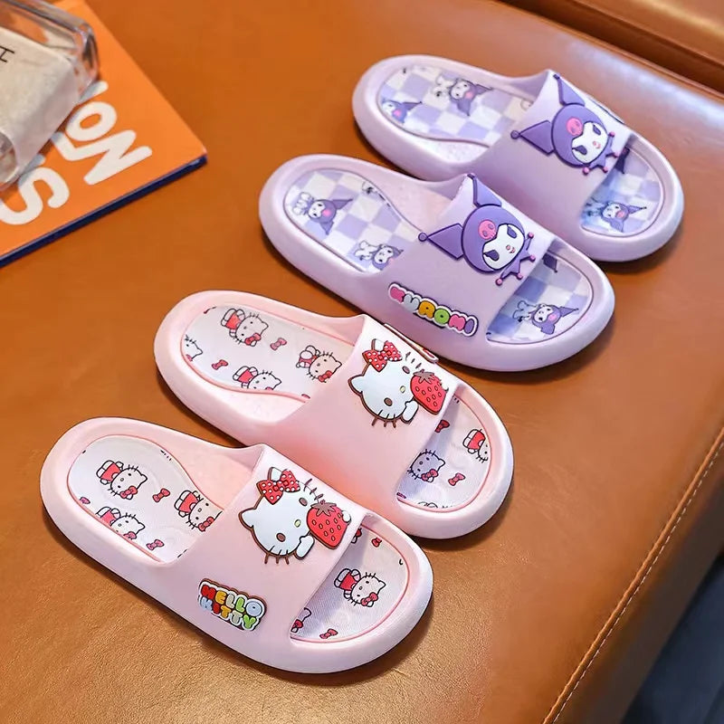 2024 Summer Boys Girls Sandals Cute Hello Kitty Children's Casual Shoes Anti-slip Kids Beach Shoes Soft Bottom Home Slippers