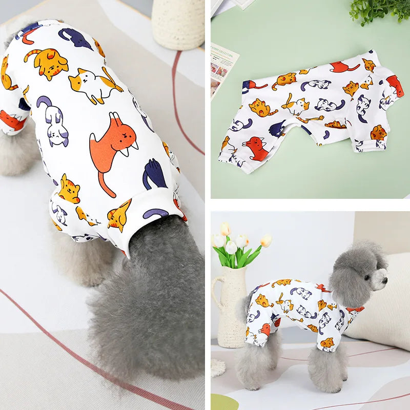 Cute Small Dogs Pajamas For Pet Dogs Cat Clothes Puppy Jumpsuit For Dog Coat For Chihuahua Pomeranian Dogs Print Clothing Shirt