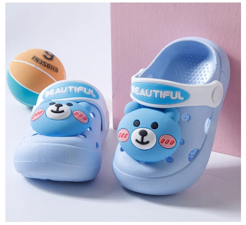 Summer Kids Slippers Sandals Hole Shoes Cute Personality Three-Dimensional Bears Soft Soles Comfortable Boys Girls Slippers