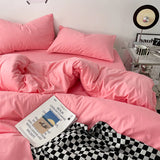 100% Cotton Pink Bedding Set Nordic Chic Duvet Cover Flat Sheet Pillowcase Soft Comforter Cover Bed Linen Boy Girl Home Textiles