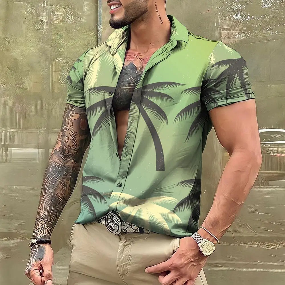 2024 Coconut Tree Shirts For Men 3d Printed Men's Hawaiian Shirt Beach 5xl Short Sleeve Fashion Tops Tee Shirt Man Blouse Camisa