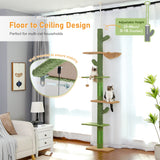 5-Tier Floor to Ceiling Cat Tree Tower Cactus Tall Climbing Tree with Scratching Post Hammock Dangling Ball for Indoor Cats