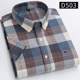 100% Cotton Breathable Men Oxford Short Sleeve Summer Plaid Striped Male Shirt Business Regular Fit Oversized Clothes