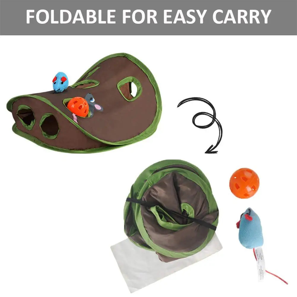 Cute Pet Cat Interactive Hide Seek Game 9 Holes Tunnel Mouse Hunt Intelligence Toy Pet Hidden Hole Kitten Foldable Toys