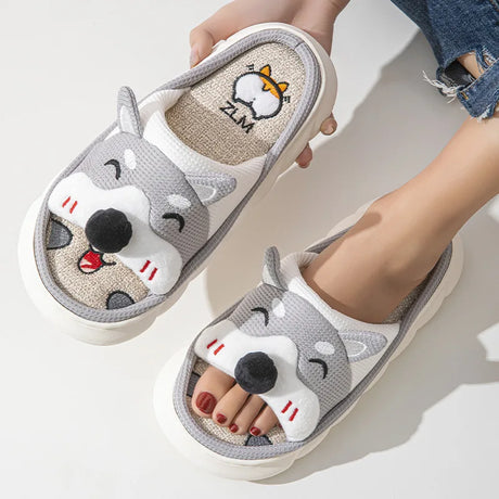 Gacimy Fashion Cartoon Women Slippers Cute Thick Soles Female Home Slippers Couple Four Season Soft Anti-skid Indoor Flat Shoes