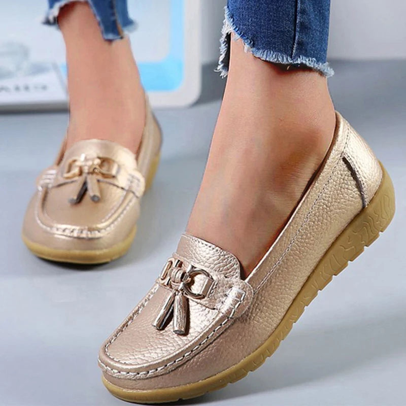 Women Flats Fashion Bowtie Genuine Leather Retro Flat Shoes Hollow Nurse Shoes Slip On Casual Tenis Feminino Plus Size