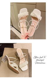 Transparent, Sandals Thick High Heels, Summer Fashion with Temperament Glass Shoes, Sexy Wear Fashion Slippers, Women's Shoes