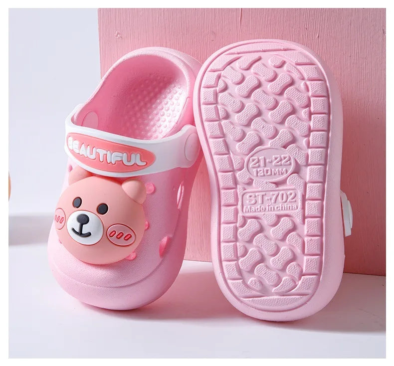 Summer Kids Slippers Sandals Hole Shoes Cute Personality Three-Dimensional Bears Soft Soles Comfortable Boys Girls Slippers