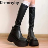 Platform Heel Knee High Boots Women Fashion Ladies Slip On Knight Long Boots Autumn Winter Women's Footwear