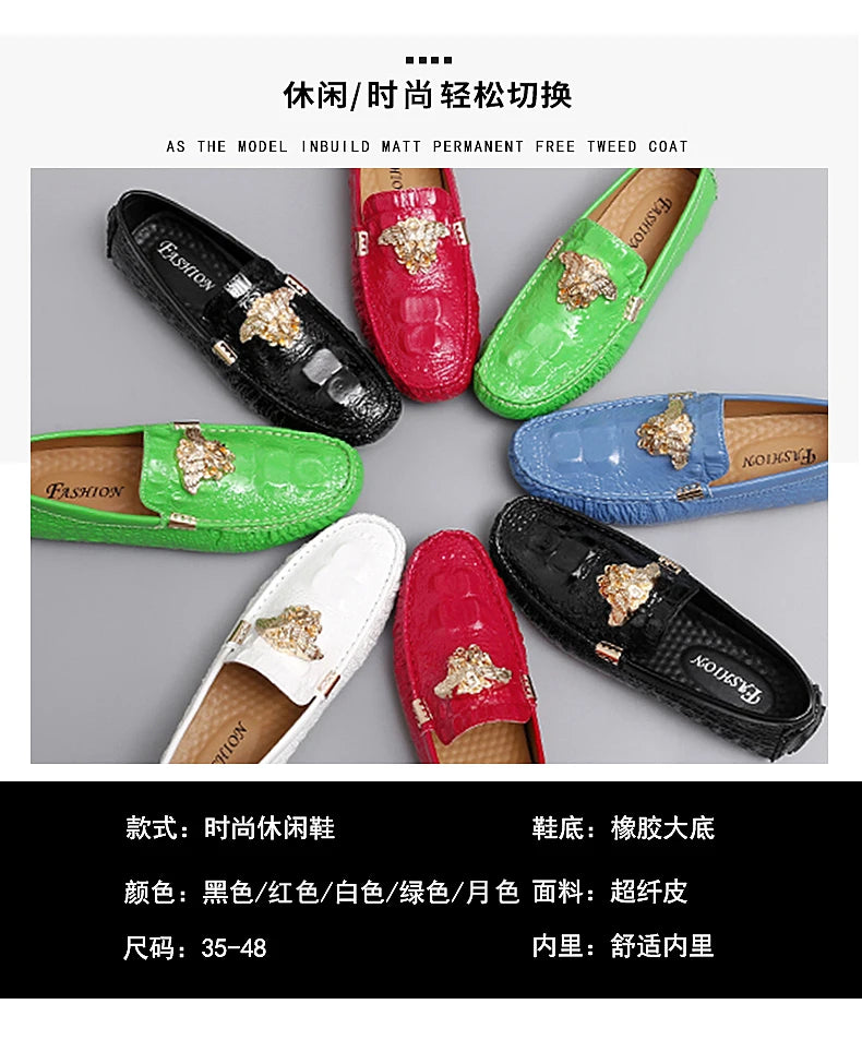 2023 New Men Loafers Leather Driving Boat Shoes Slip-On Casual Shoes Breathable Soft Male Flats Red Lazy Beanie Shoes Plus Size