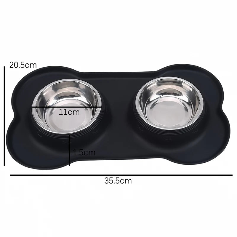 Antislip Double Dog Bowl With Silicone Mat Durable Stainless Steel Water Food Feeder Pet Feeding Drinking Bowls for Dogs Cats