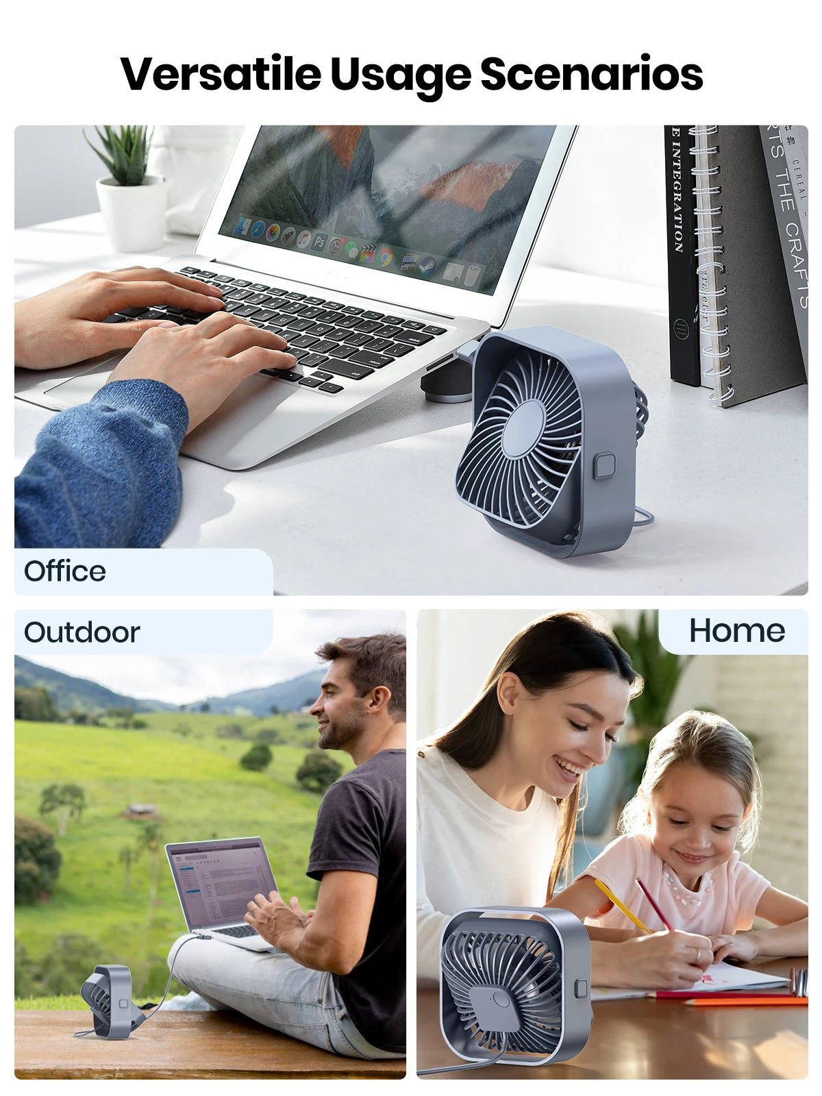 TOPK Mini Portable Fan USB Desk Fan Table Strong Airflow &Quiet Operation 3 Speed Wind 360°Rotatable Standing fans for room Home