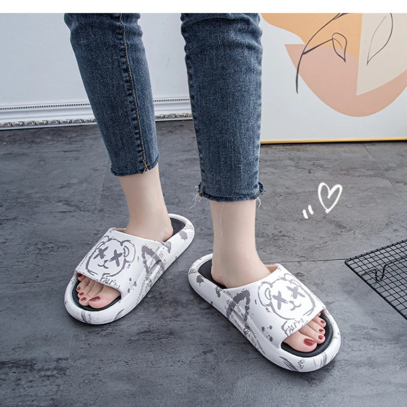 Women Slippers Thick Platform Sandals Men Summer Home Slippers Indoor Mute Soft-soled Flip Flops Couple Non-slip Slipper