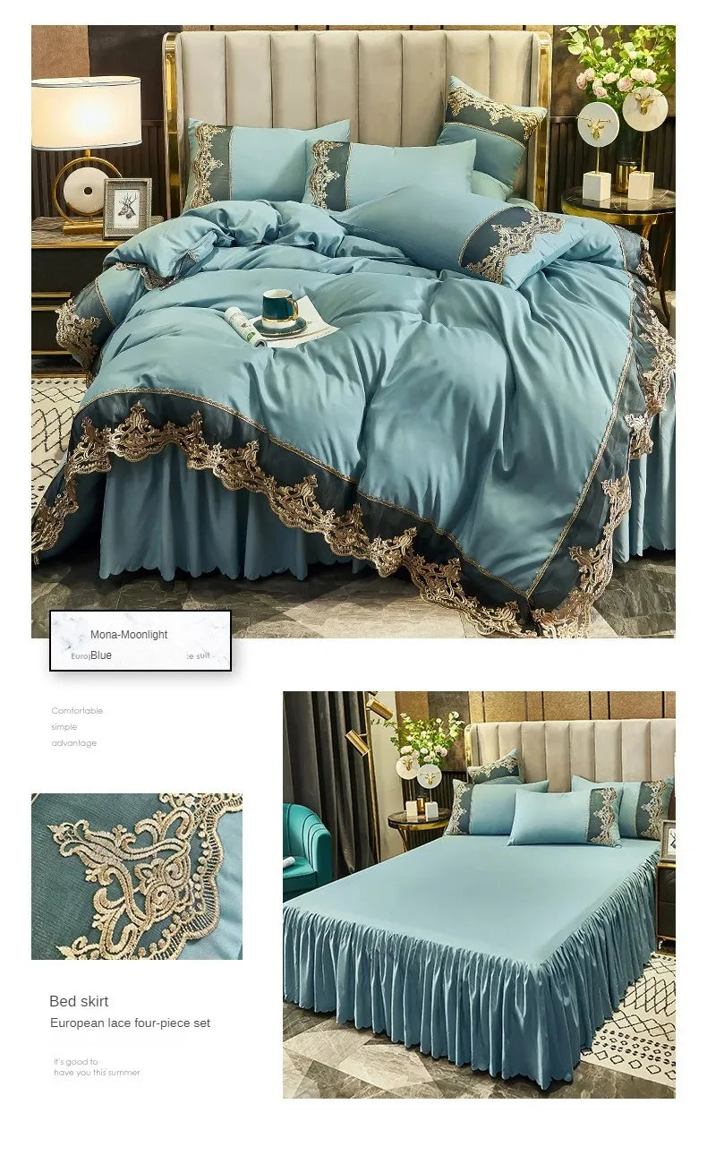 Lace edge bed skirt bed cover matte four piece set, 1.5m 1.8m European style thickened version