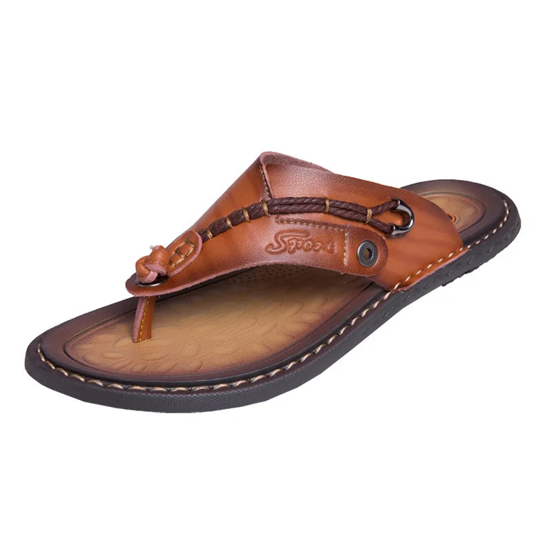 2023 Summer Handmade Leather Slippers Trendy Fashion Men's Flip-flops Outdoor Breathable Comfortable Men and Simple Sandals