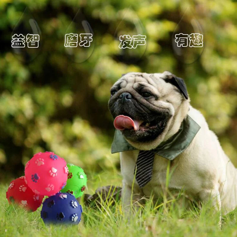 Funny Pet Dog Foot Print Ball Toy Colorful Sound Squeaky Toys for Dogs Cats Soft Rubber Chew Sound Interactive Ball Toys