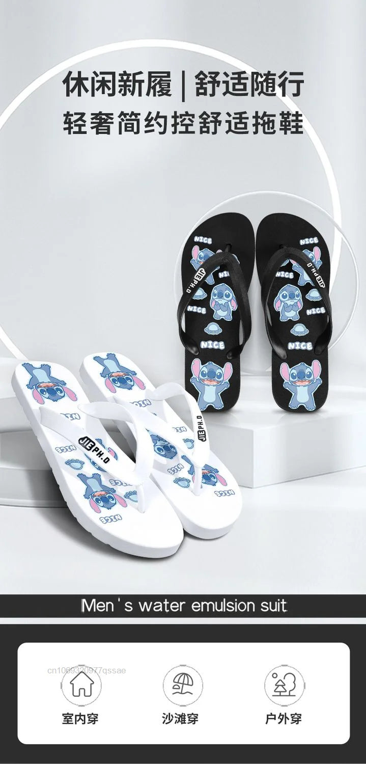 Disney Stitch Summer New Flip Flop Slippers for Men and Women, Y2k Cute Cartoon Trendy Beach Shoes Non slip Casual Home Shoes