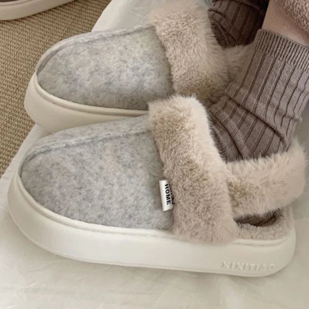 2024 New Women's Winter Fashion Matching Splicing Padded Cotton Non-slip Warm Home Slippers