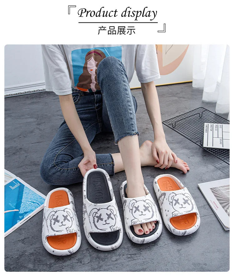 Women Slippers Thick Platform Sandals Men Summer Home Slippers Indoor Mute Soft-soled Flip Flops Couple Non-slip Slipper