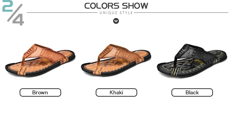 Brand Handmade Slippers High Quality Genuine Leather Men Flip Flops Original Design Indoor&Outdoor Soft Beach Casual Shoes