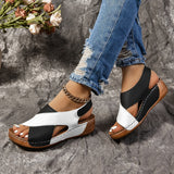 New Women Hiking Sandals Ladies Summer Shoes Retro Leather Slope Heel Thick Bottom Large Chunky Sandals for Women Platform 2024